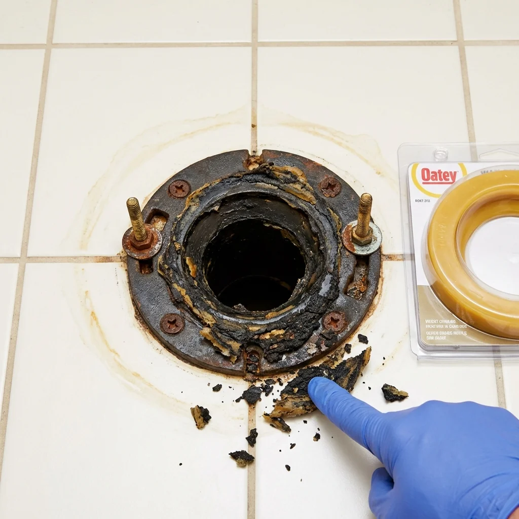 Failed wax ring showing water seepage at the base of a toilet in a Price, UT home